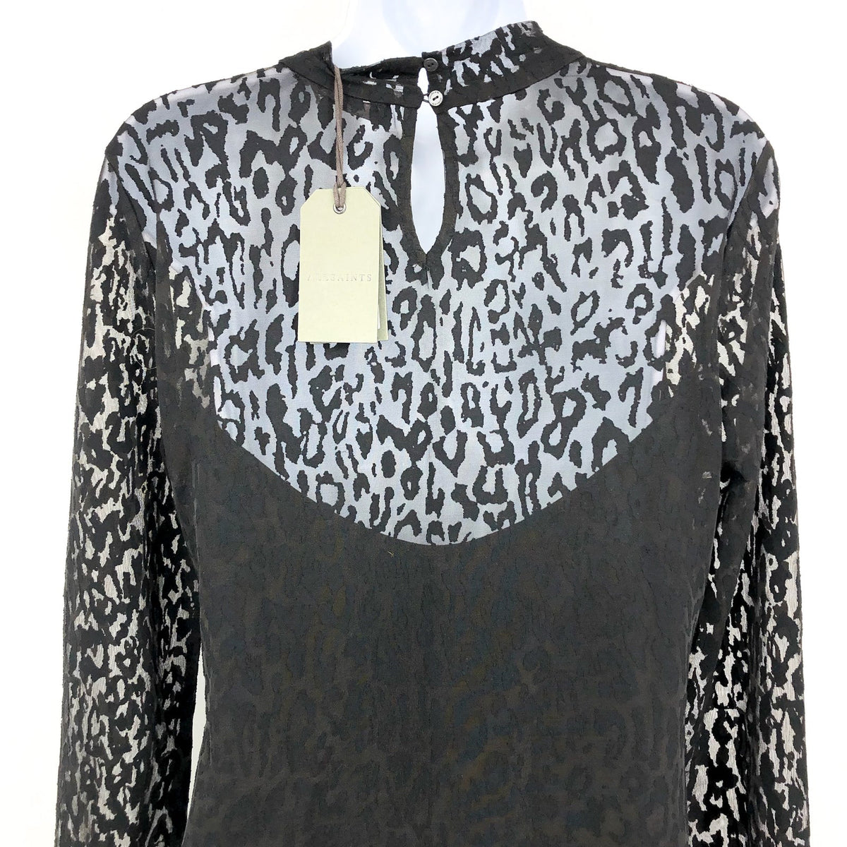 ALLSAINTS Women's Hanna Anita Devore Leopard Print Mini Dress Size 10 Black NWT
