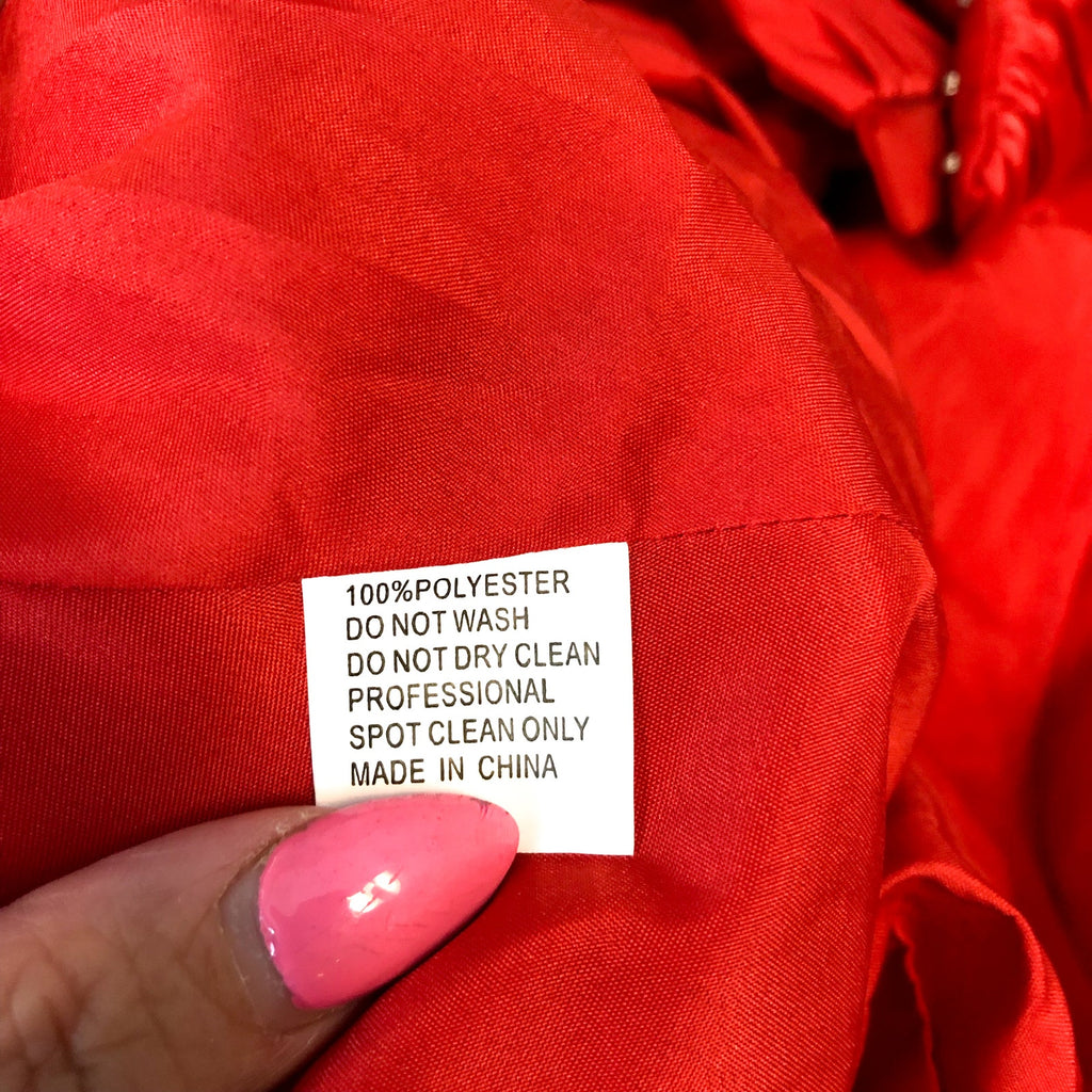 MAC DUGGAL Women's Halter Neck Satin Gown Size 10 Red High Slit Open Back NWT