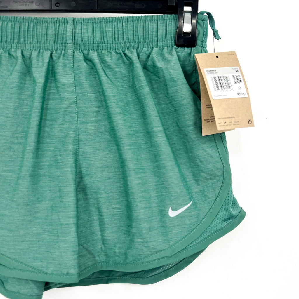 NIKE Women's Dri Fit Tempo Running Shorts XS Dark Green Liner NWT