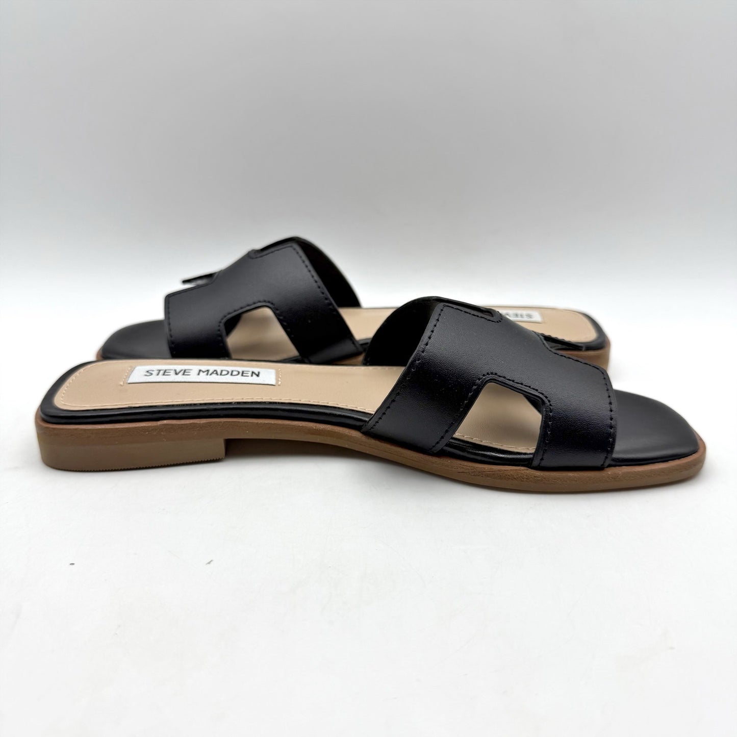 Steve Madden Womens Hadyn Slide Sandals US 6.5 M Black Leather NIB