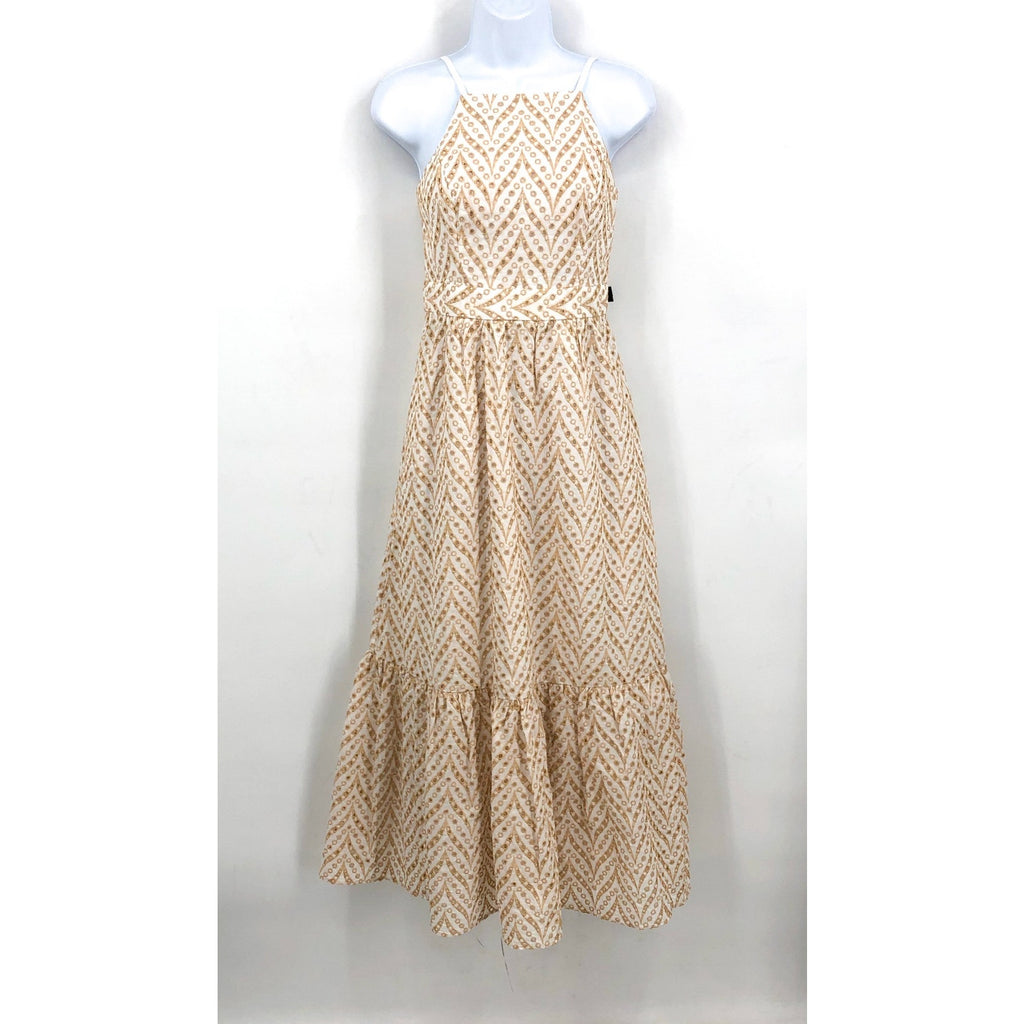 LILLY PULITZER Charlese Eyelet Halter Maxi Dress Sz 00 Tan White Sand Bar NWT