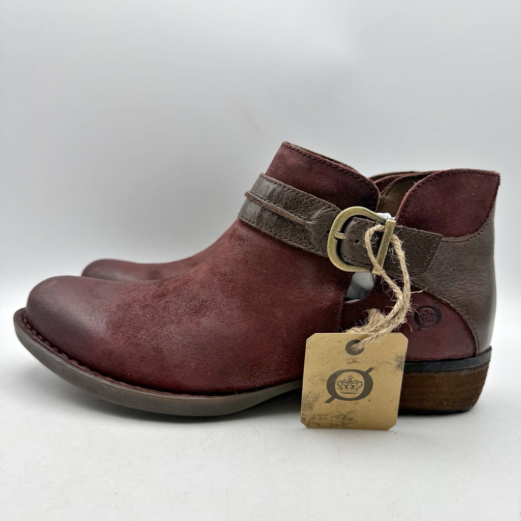 Born Womens Kati Ankle Booties US 8.5 M Burgundy Red Brown Leather NWOB