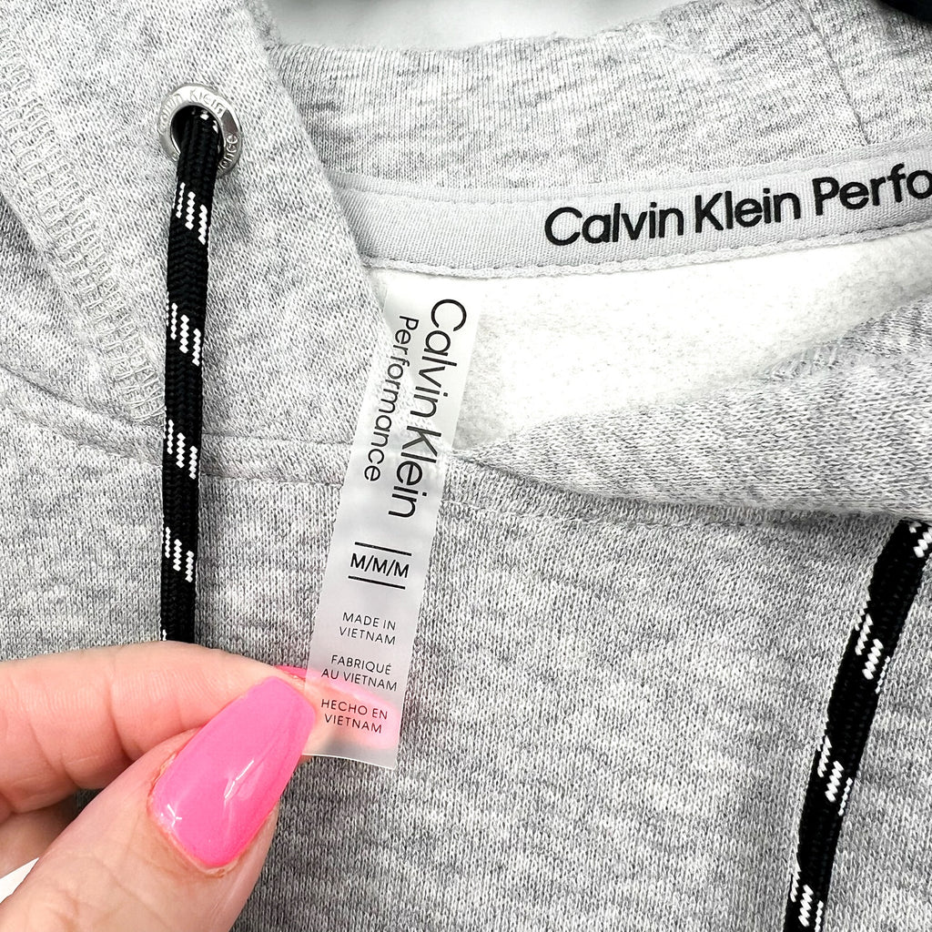CALVIN KLEIN Women's Logo Hoodie Medium Pearl Grey Pullover Sweatshirt NWT