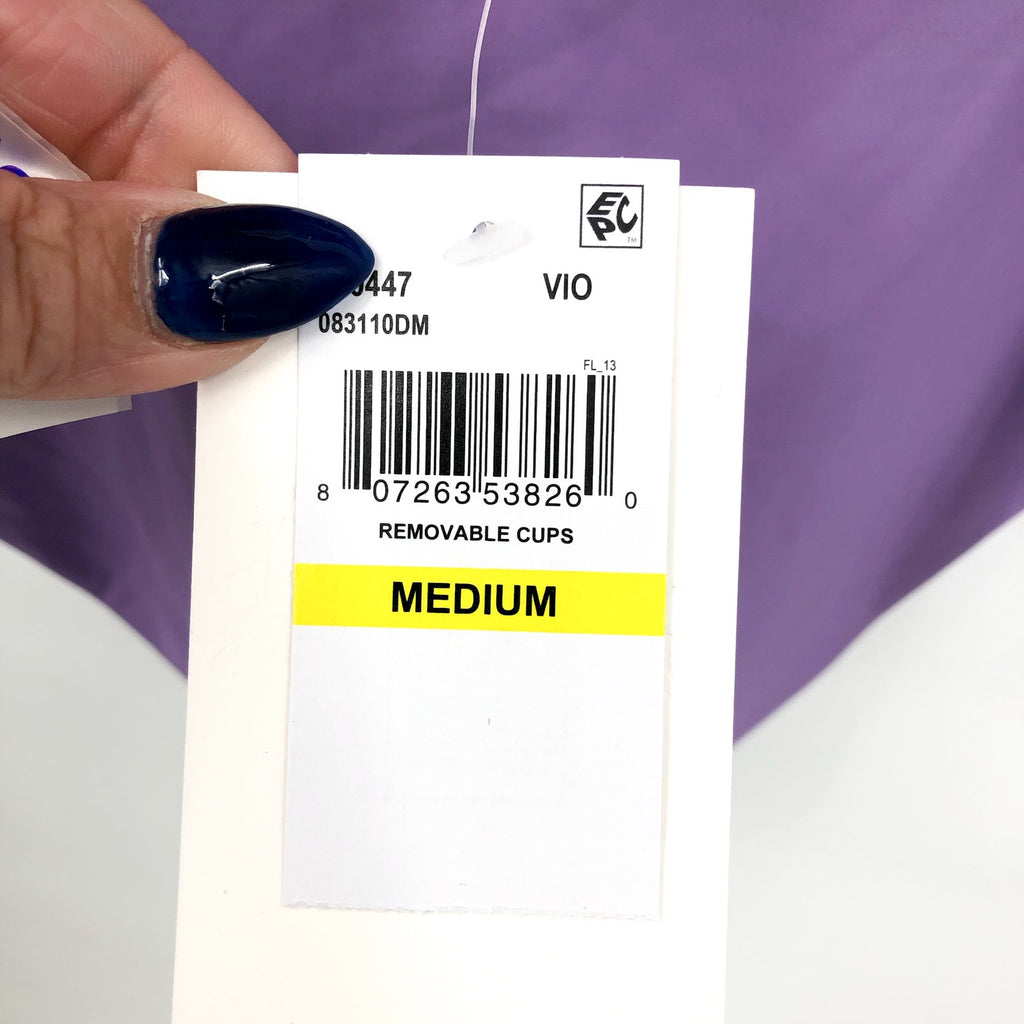 BECCA Color Code Sarai Plunge One Piece Swimsuit Medium Purple Cut Out NWT