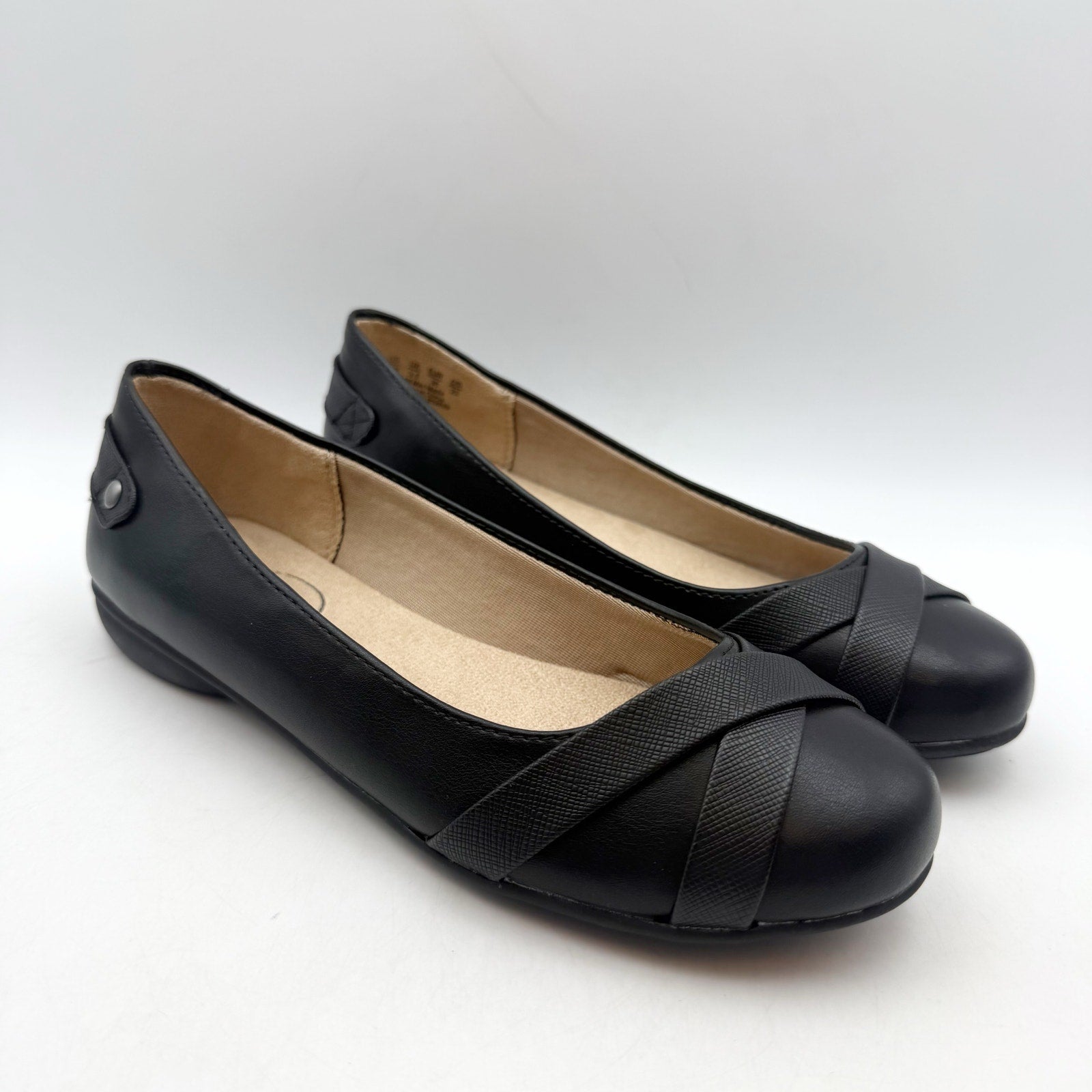 LifeStride Womens Adalene Flats US 6 Wide EU 36 Black Vegan Leather NWOB