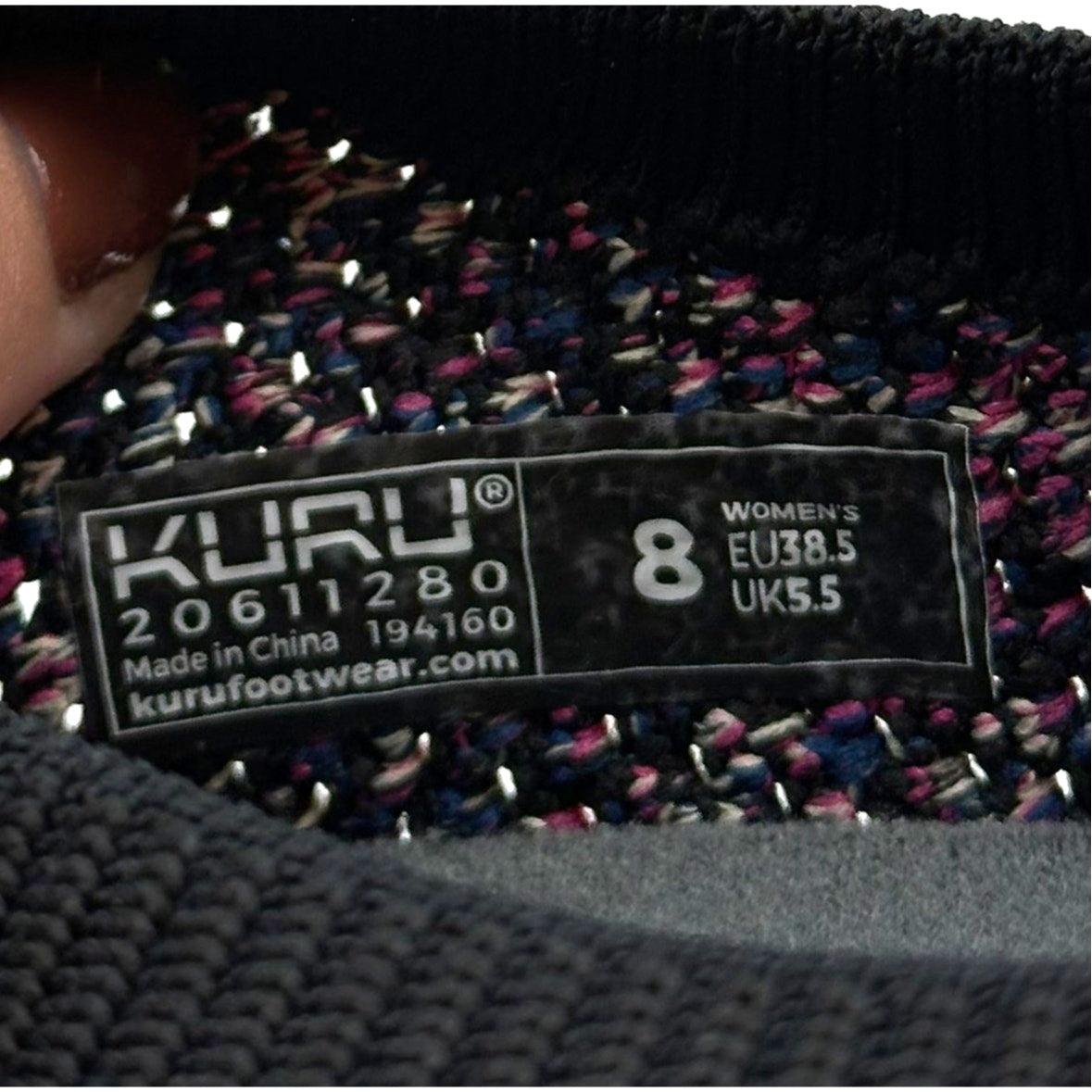 Kuru Womens Stride Casual Sneakers Size 8 Jet Black Confetti Knit Slip On NWOB