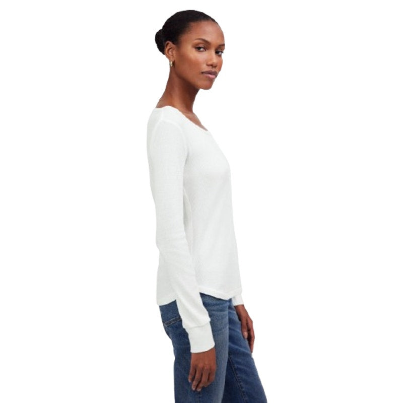 MADEWELL Women's Waffle-Knit Scoopneck Henley Tee Medium White NS612 NWT