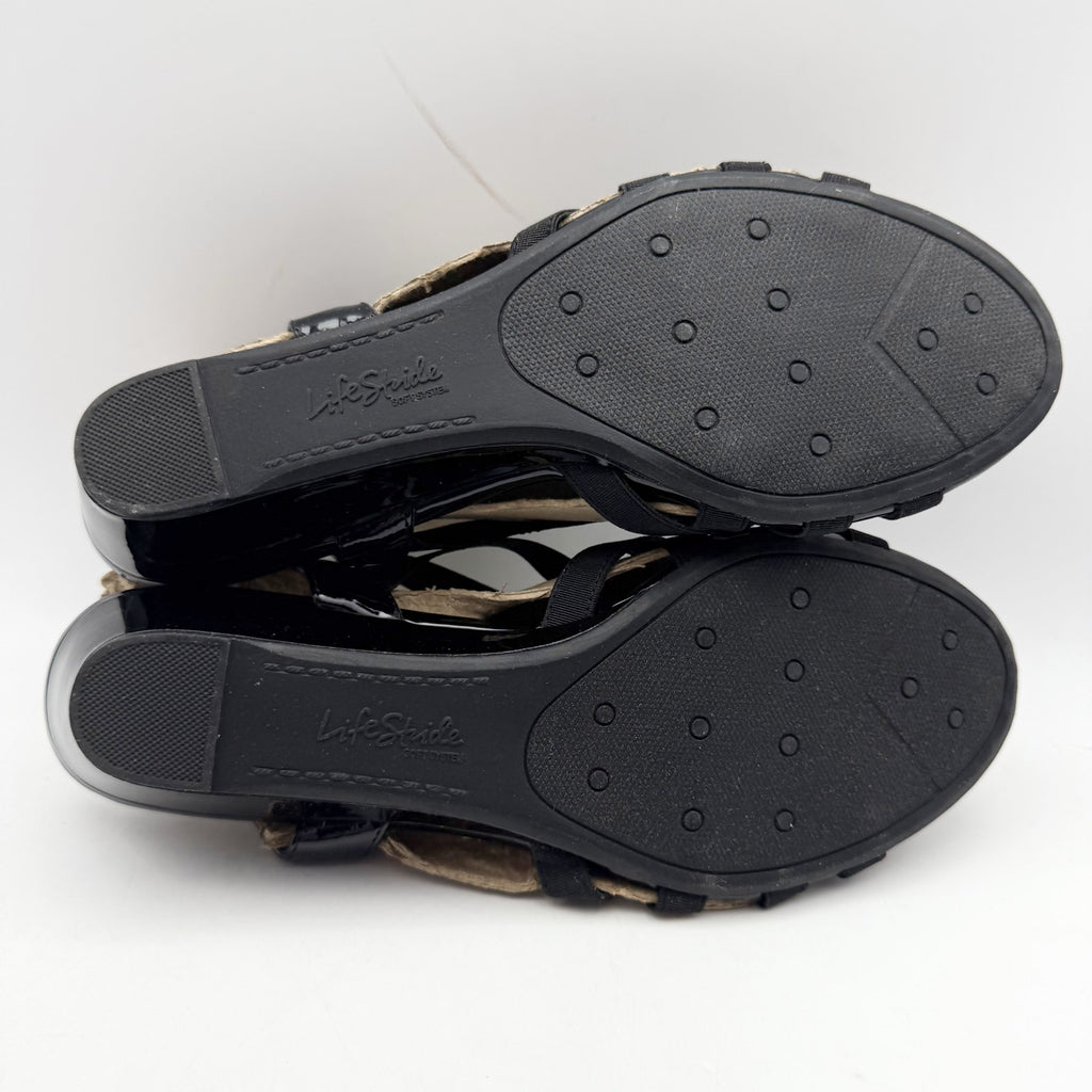 LifeStride Womens Yung Strappy Wedge Sandals US 9 Narrow EU 40 Black NWOB