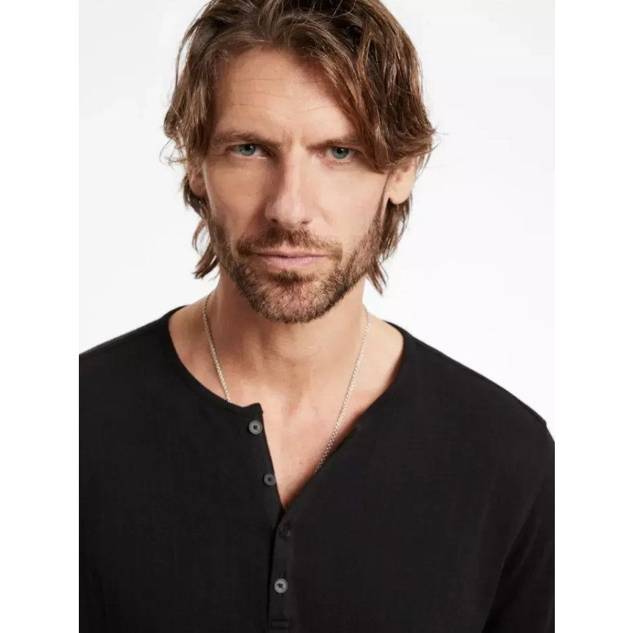 JOHN VARVATOS Men's Walden Henley Shirt Large Black Long Sleeve NWT