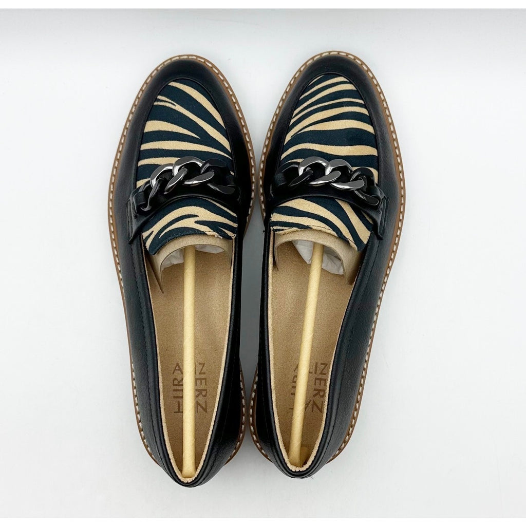 Naturalizer Womens Emmal Wedge Loafers Size 8.5 WIDE EU 38.5 Black Zebra NIB