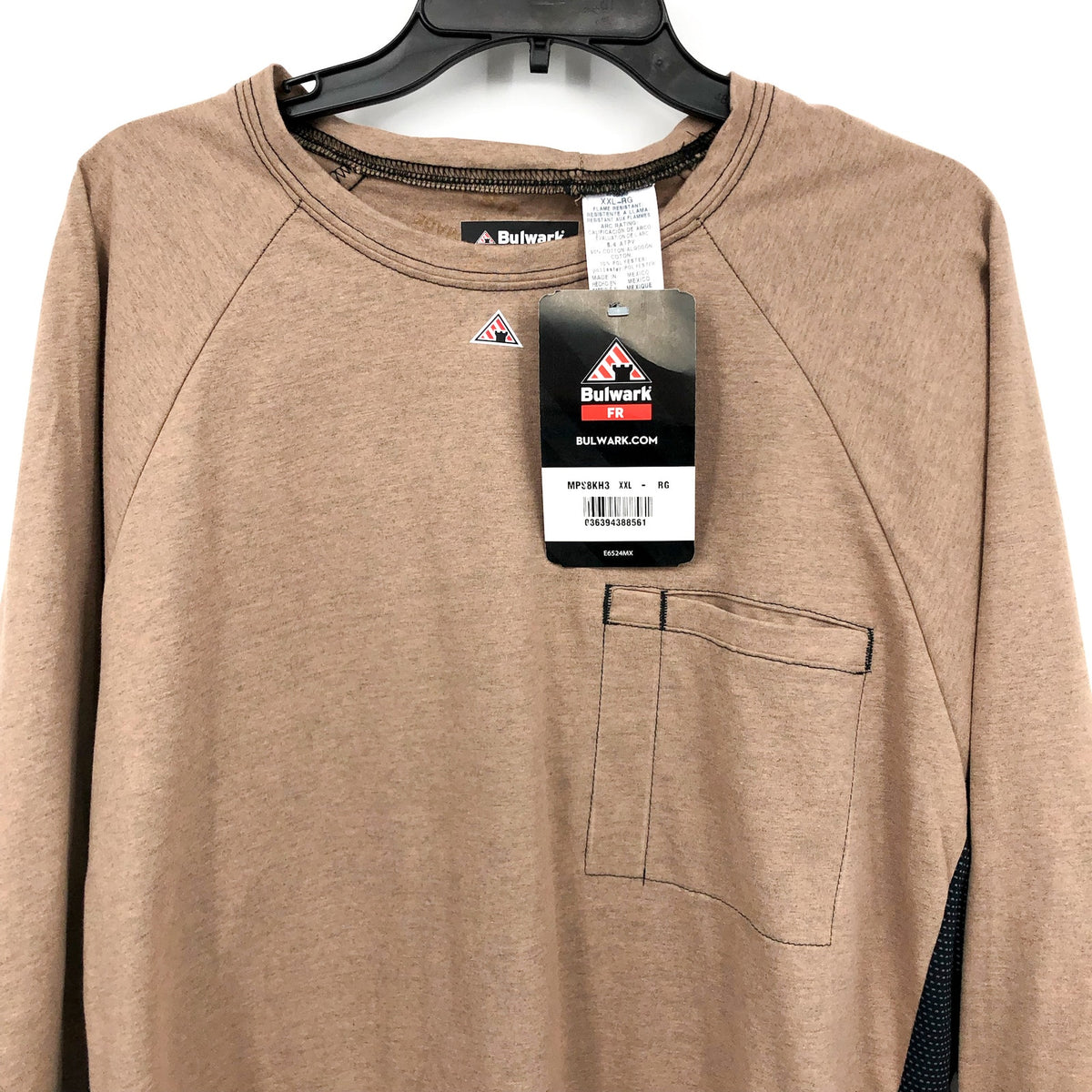 BULWARK Men’s FR Long Sleeve Shirt XXL Khaki Black Chest Pocket Base Layer NWT
