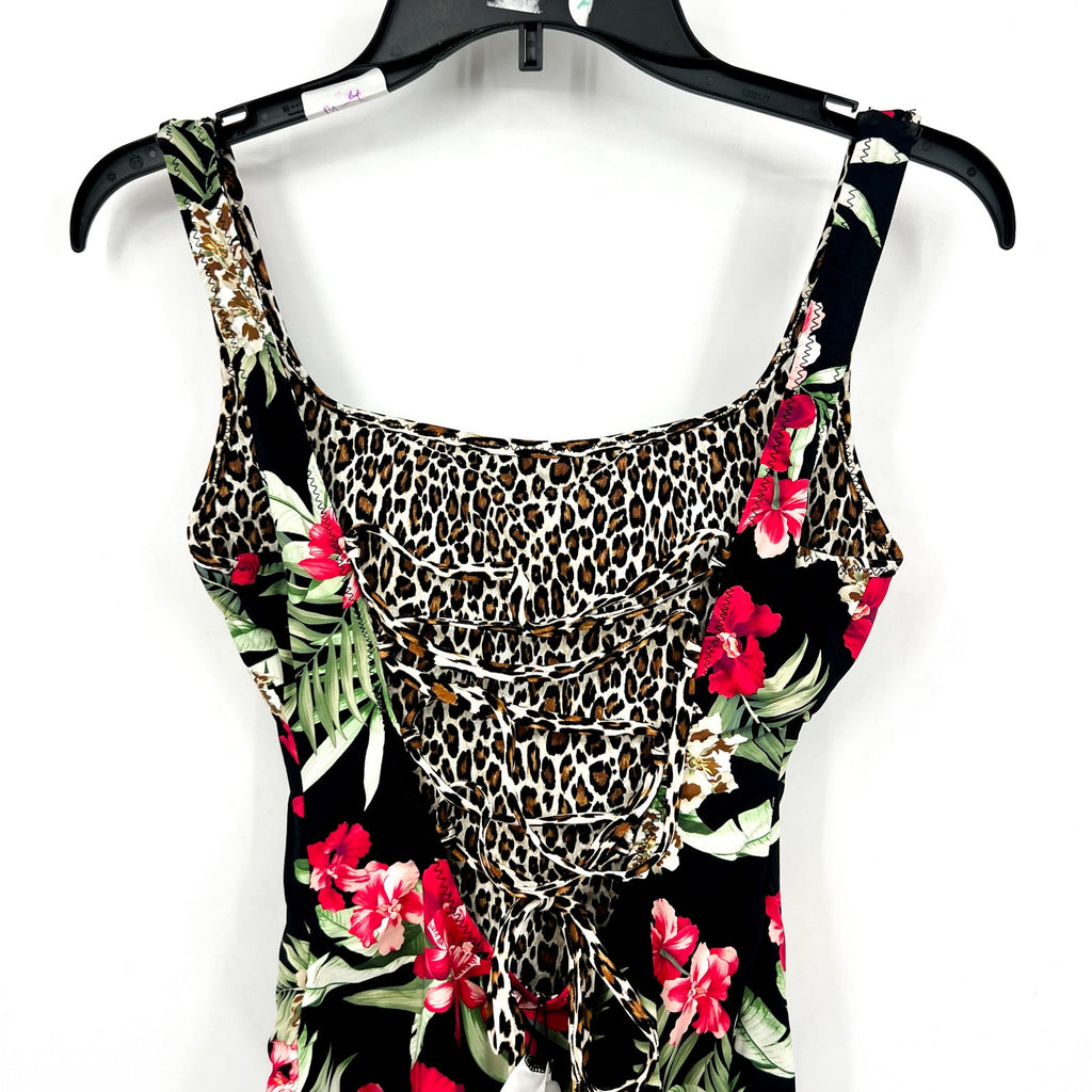 TOMMY BAHAMA Lily Cat Reversible One Piece Swimsuit Size 10 Black Leopard NWT