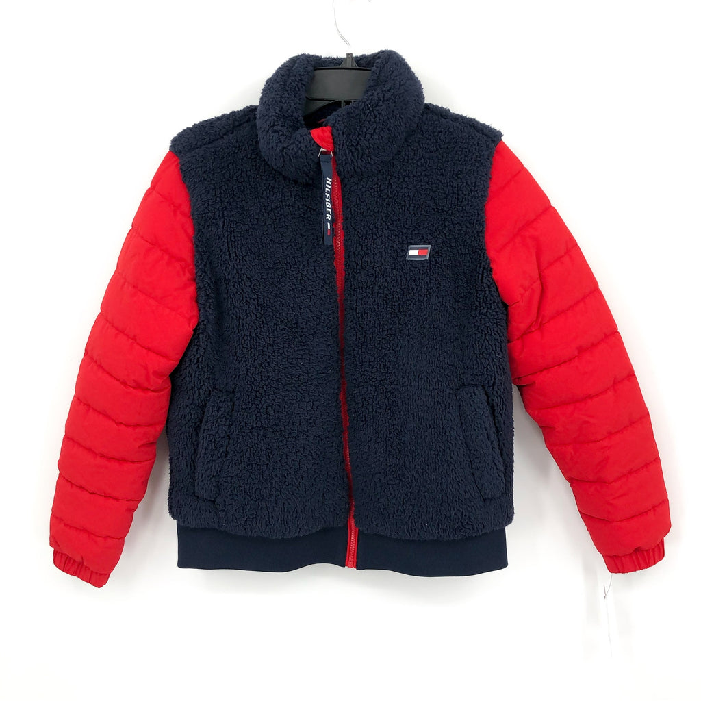 Tommy Hilfiger Sport Womens Sherpa Winter Coat Small Navy Blue Red Full Zip NWT
