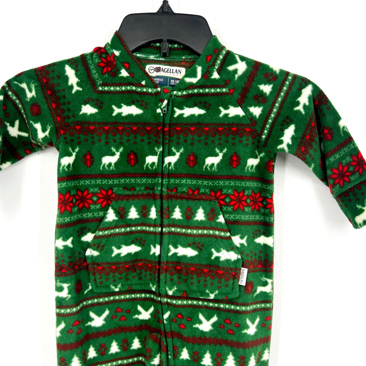 MAGELLAN OUTDOOR Kids Footed Pajamas 12-18 Months Holiday Fleece Full Zip NWOT