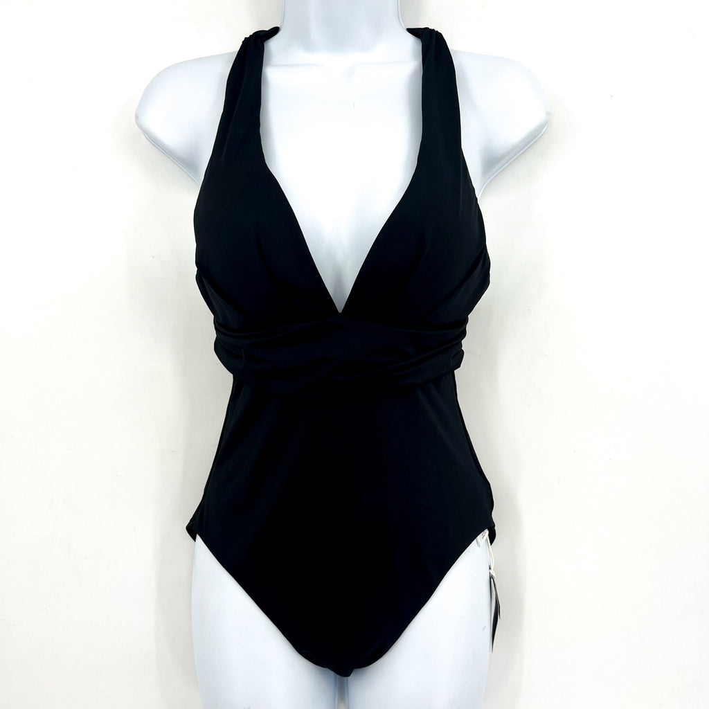 SEAFOLLY Collective Cross Back One Piece Swimsuit Size 8 Black High Neck NWT
