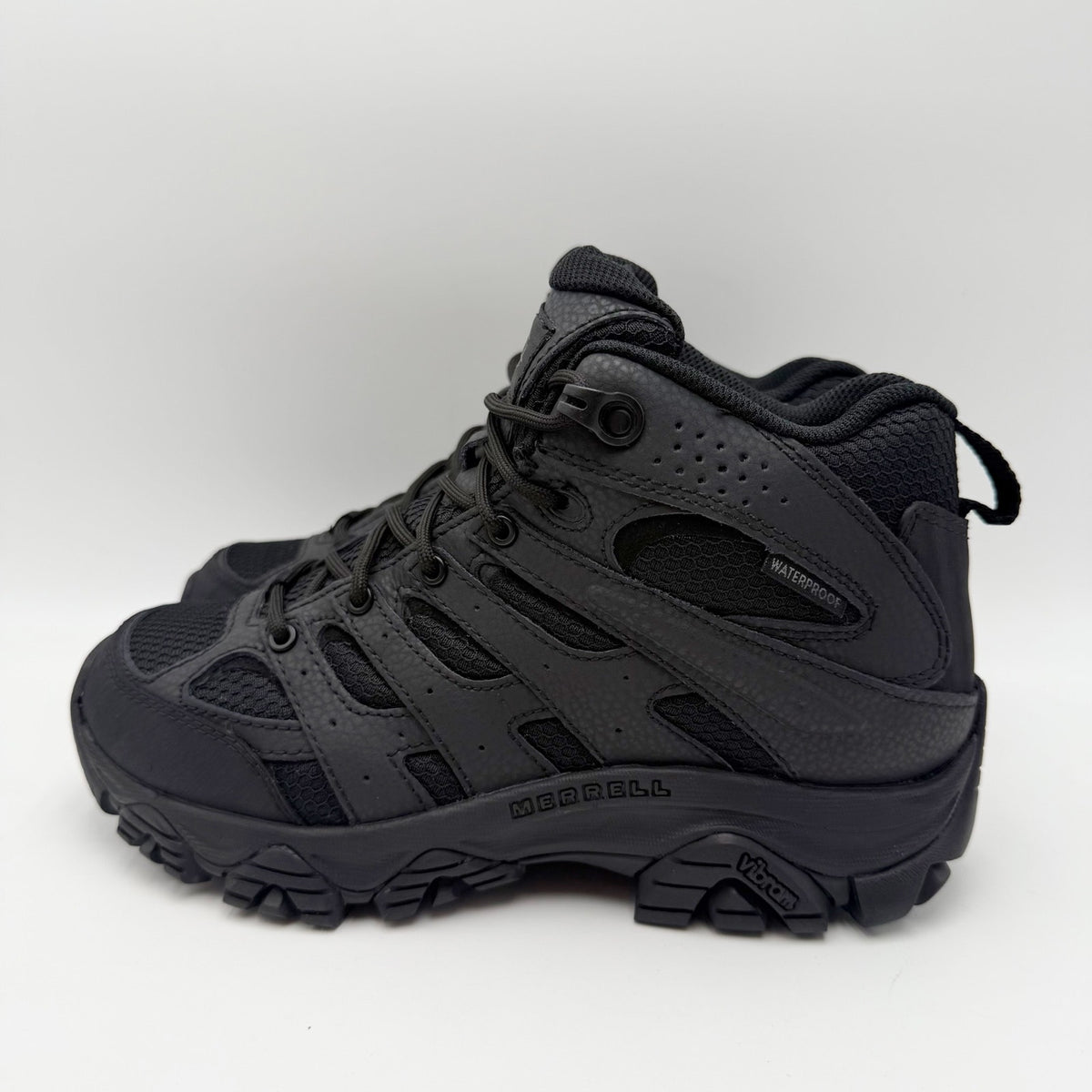 Merrell Womens Moab 3 Tactical Work Mid Boots US 6 M Black Leather WP NWOB