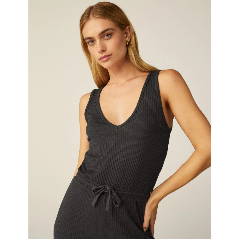 BEYOND YOGA Women's Jetsetter Wide Leg Jumpsuit Small Black Rib V Neck NWT