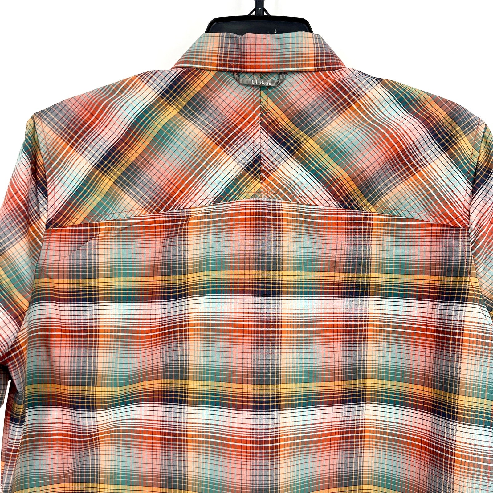 L.L. BEAN Mens Short-Sleeve Casual Shirt Small Red Green SunSmart Cool Weave NWT