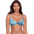 LAUREN RALPH LAUREN Patchwork Bikini Top Size 8 Blue Indigo Scoop Shirred NWT