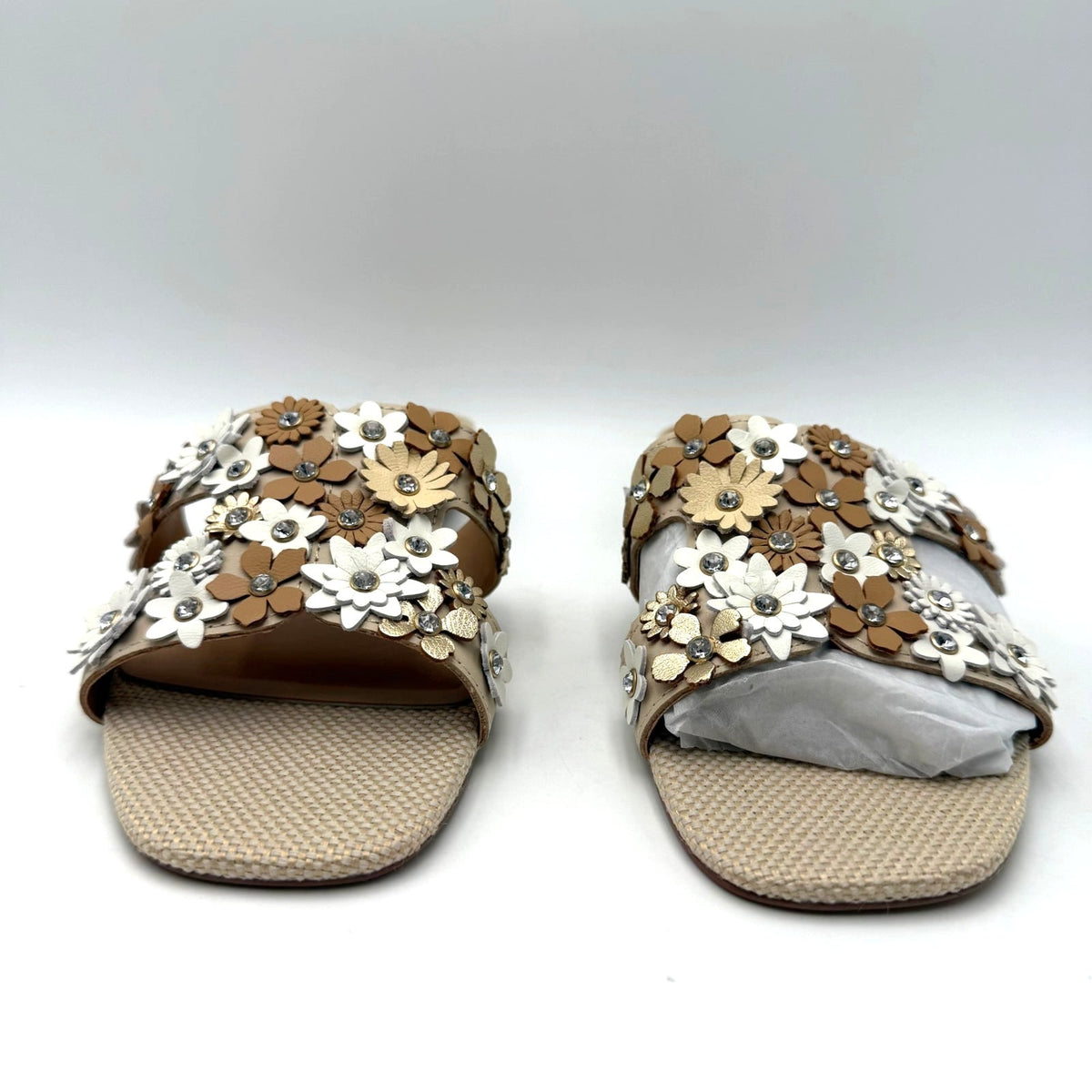 Dune London Womens Loupes Floral Slide Sandals Size 7 EU 37 White Leather NIB
