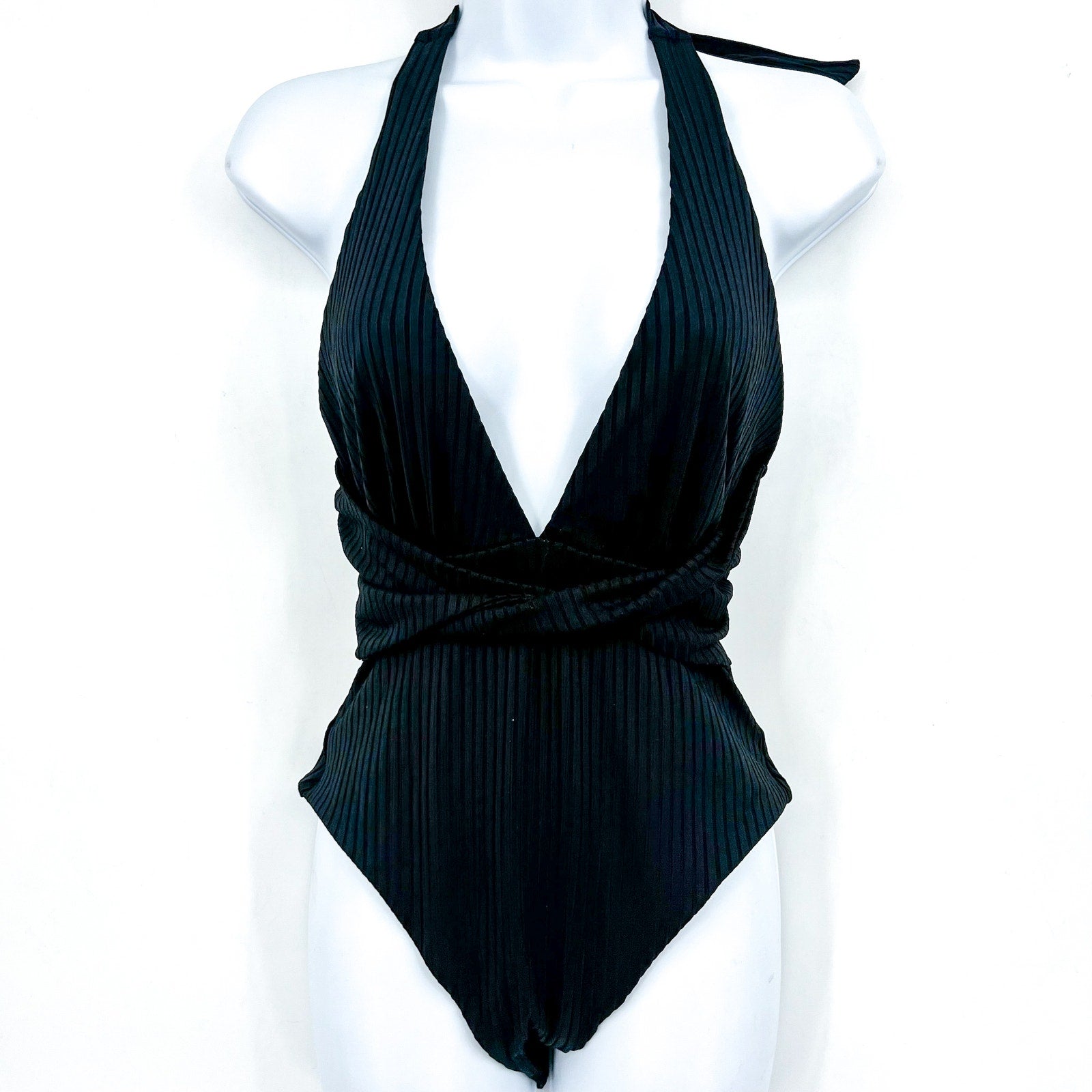 L*SPACE Women's Coast to Coast Deep-V One-Piece Swimsuit Medium Black NWT