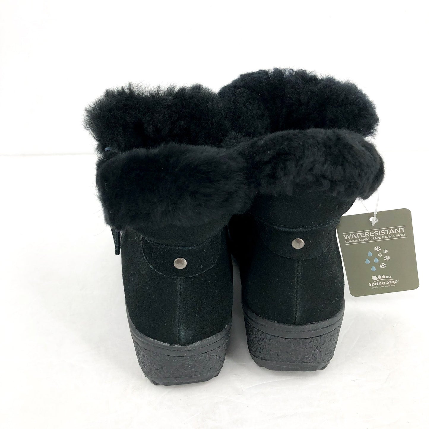 Spring Step Women Republic Ankle Boot US 6.5-7 EU 37 Black Suede WP Faux Fur NIB