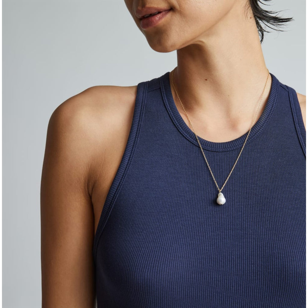 EVERLANE Women's The Luxe Rib Racerback Tank Medium Navy Blue Supima Cotton NWT