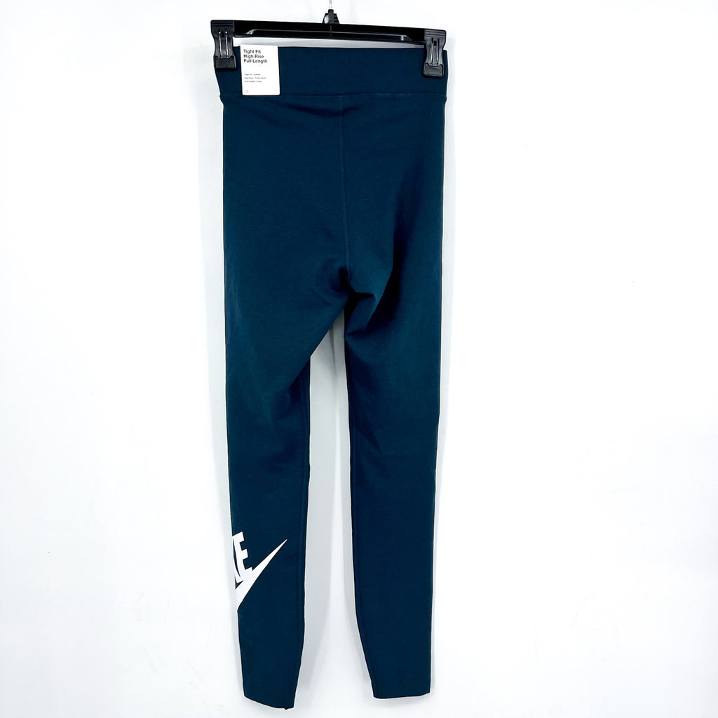 Nike Womens Logo Full Length Leggings XS Navy Blue Athletic High-Waisted NWT