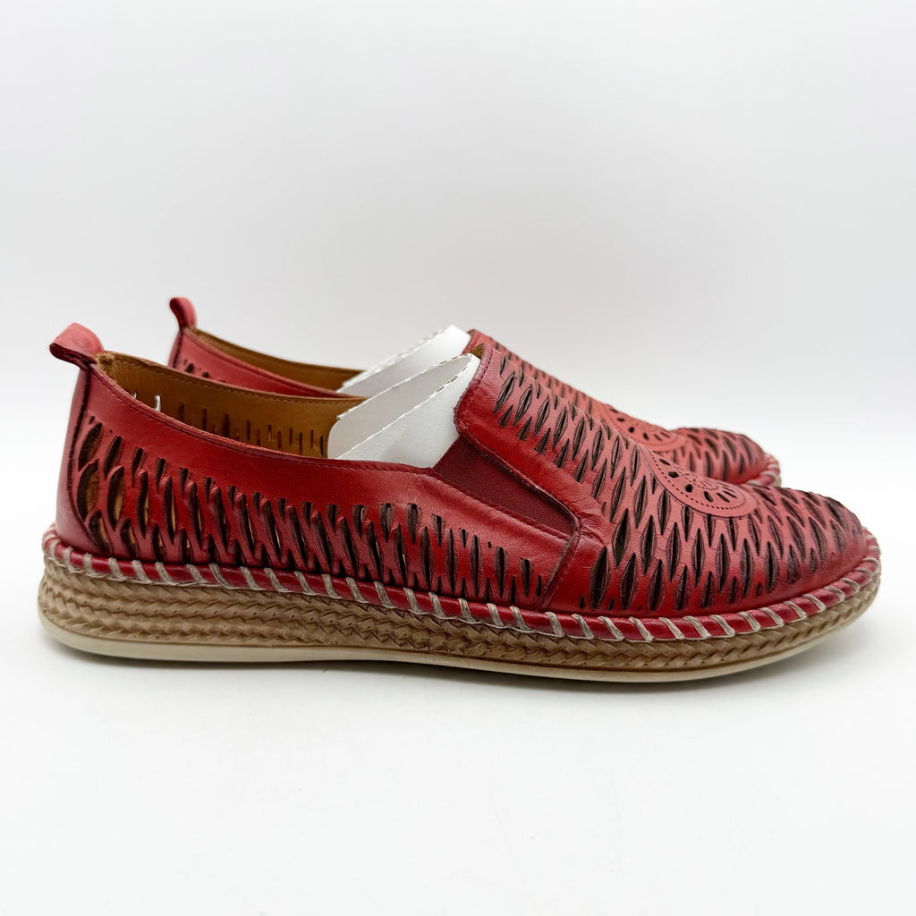 Spring Step Womens Newday Shoes EU 41 US 9.5-10 Red Leather Slip On Flats NIB