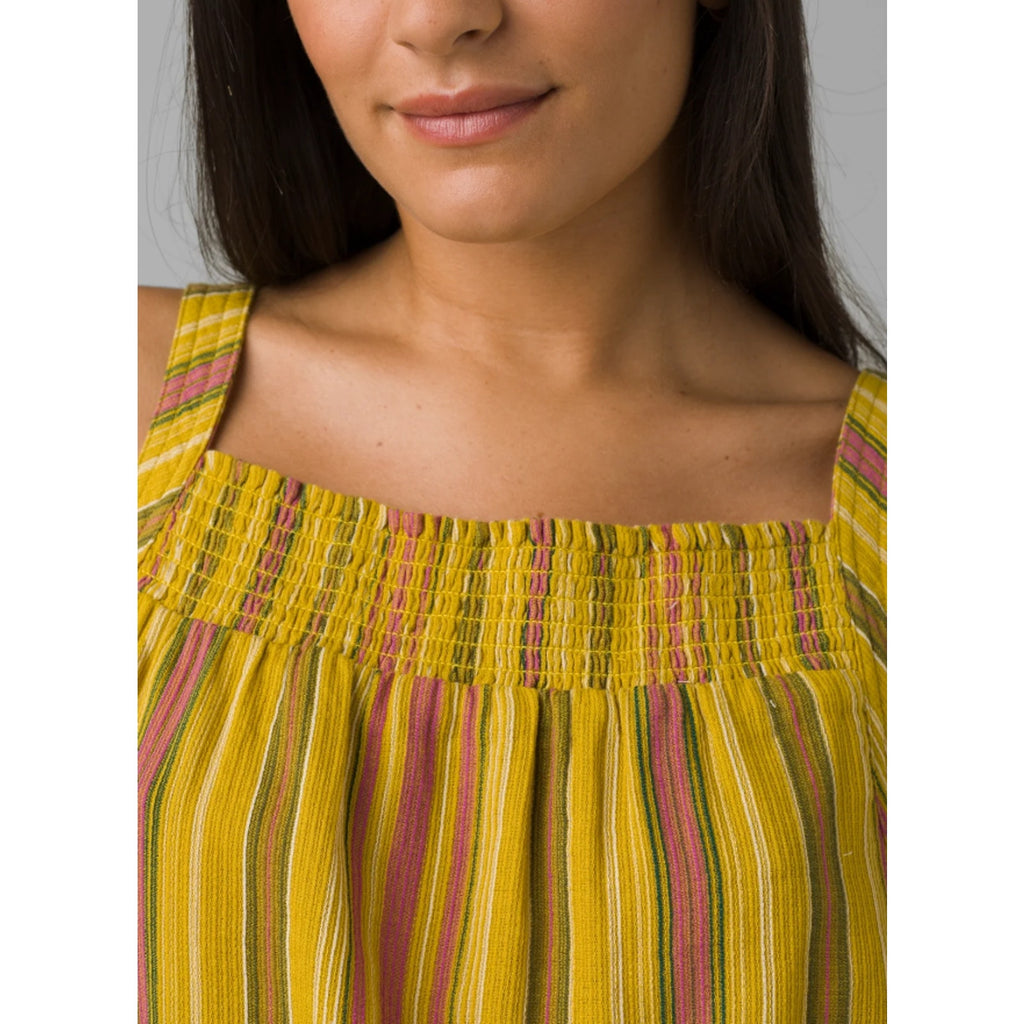 PRANA Women's Little Palm Cami Tank Top Large Yellow Leapfrog Stripe NWT