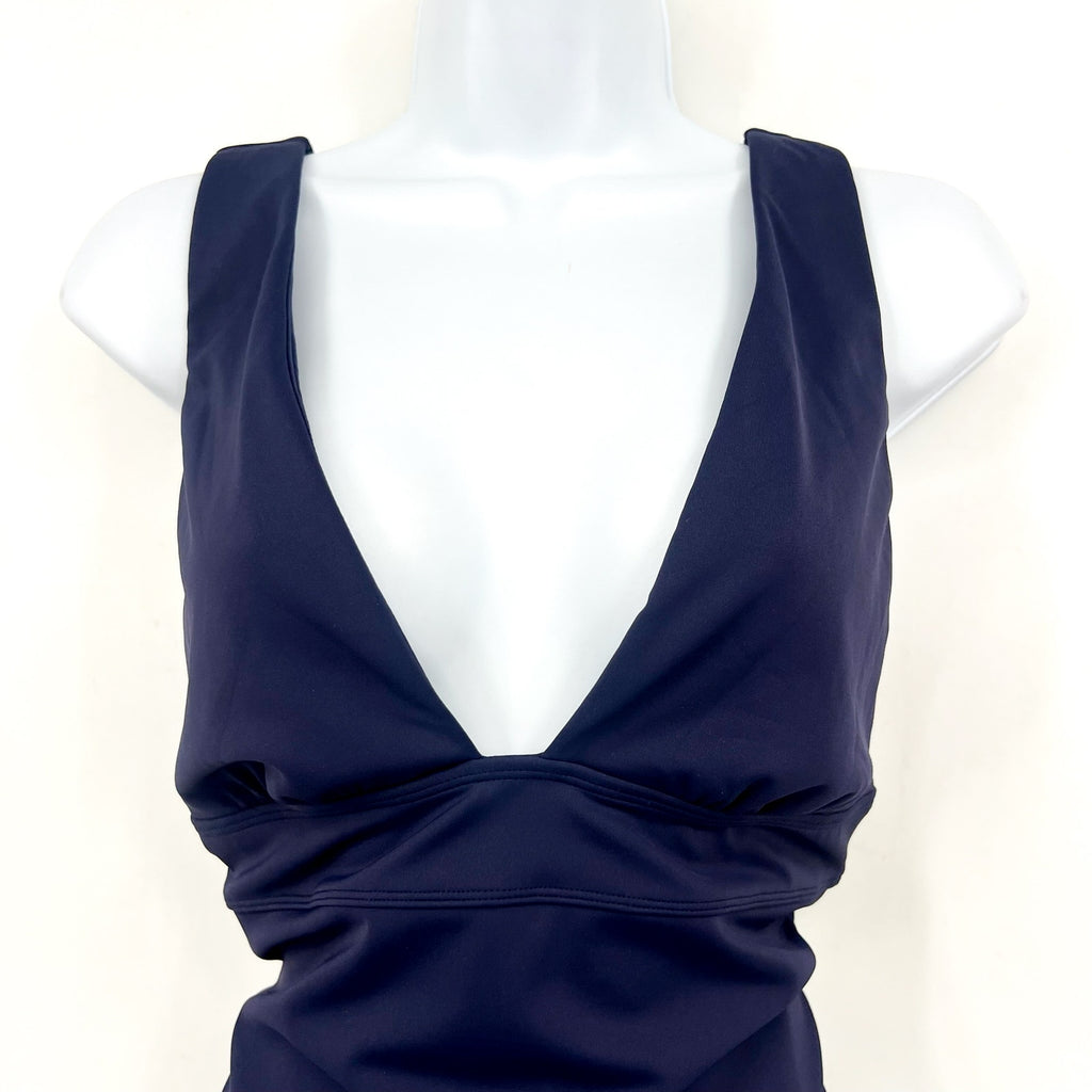 Lauren Ralph Lauren Sculpting One-Piece Swimsuit Size 6 Navy Blue Vneck NWT