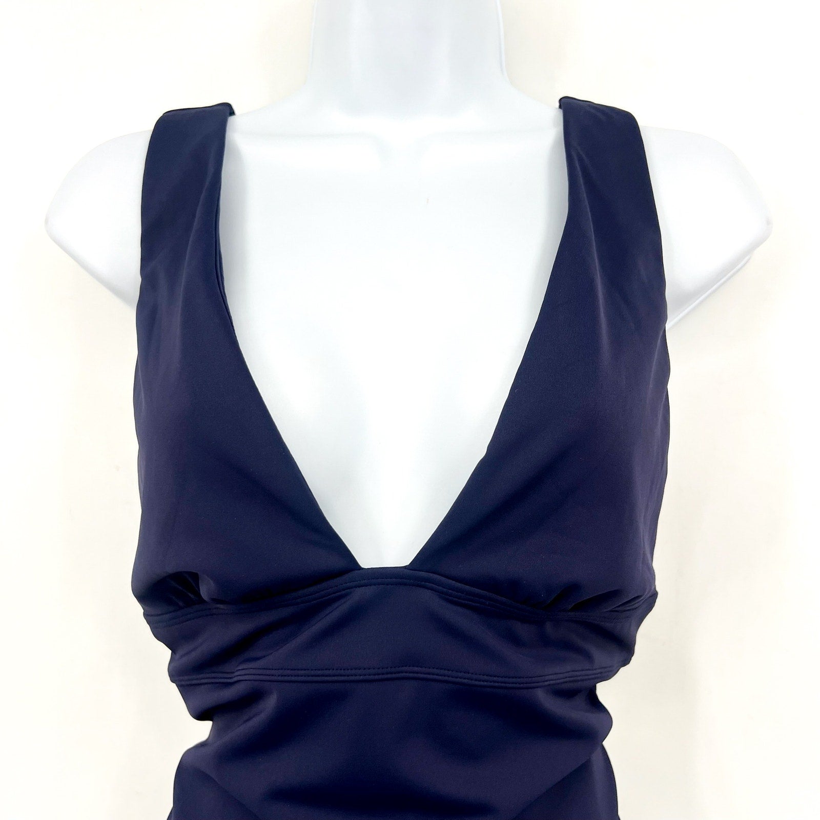 Lauren Ralph Lauren Sculpting One-Piece Swimsuit Size 6 Navy Blue Vneck NWT