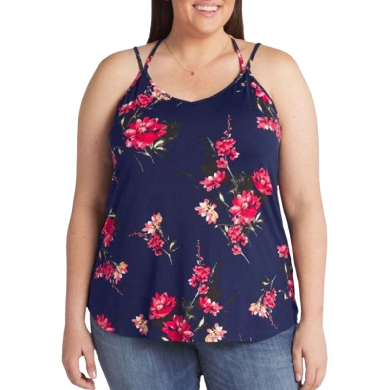 PAPERMOON Women's Basima Back Detail Knit Top 3X Navy Blue Floral Stitchfix NWT