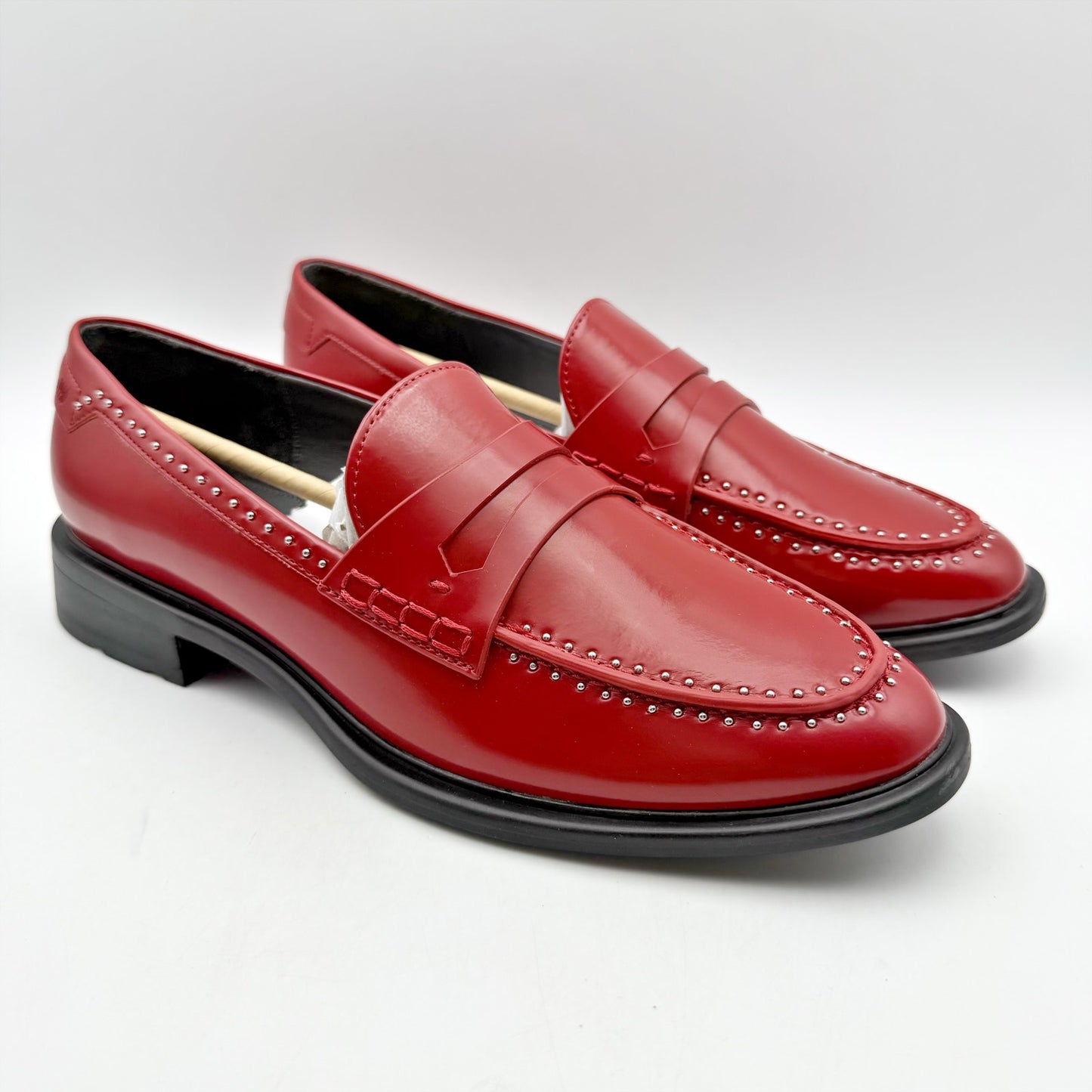 Franco Sarto Womens Eden Studded Loafers US 7 M EU 37 Red Slip On NWOB