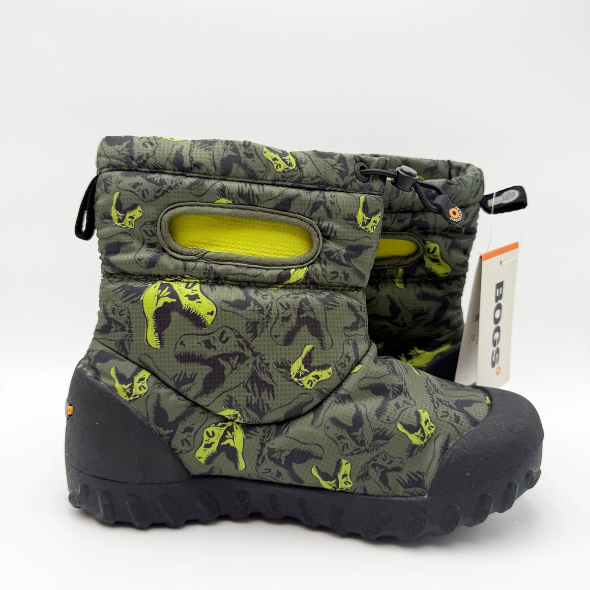 Bogs Big Kids B-Moc Snow Boots Size 5 Green Dinosaur Pattern Waterproof NWOB