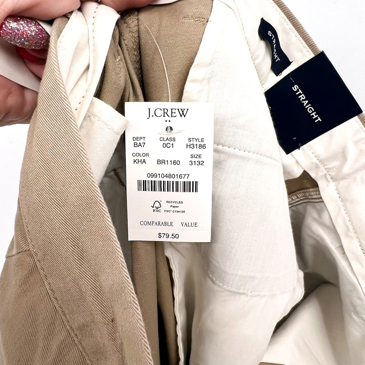 J.CREW Mens Straight-fit Flex Chino Pants 31x32 Khaki Flat Front H3186 NWT