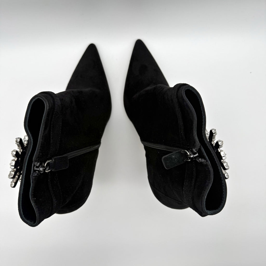 Stuart Weitzman Womens Crystal Nova Xcurve 100 Zip Bootie 9.5 Black Suede NWOB