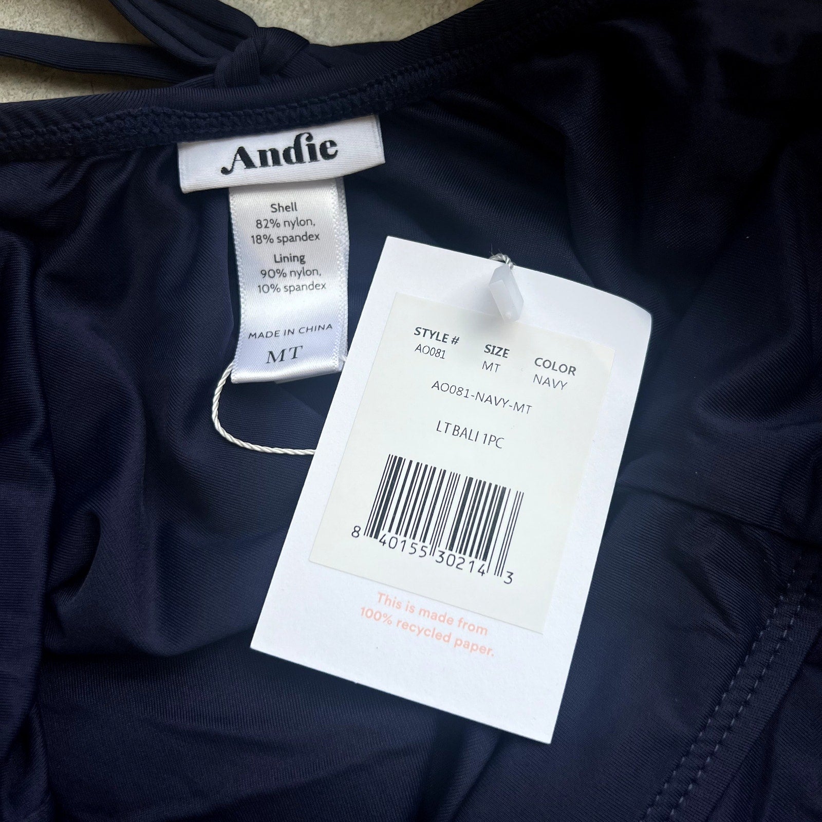 ANDIE SWIM Bali One Piece Swimsuit Medium Tall 8-10 Navy Blue Deep Plunge NWT
