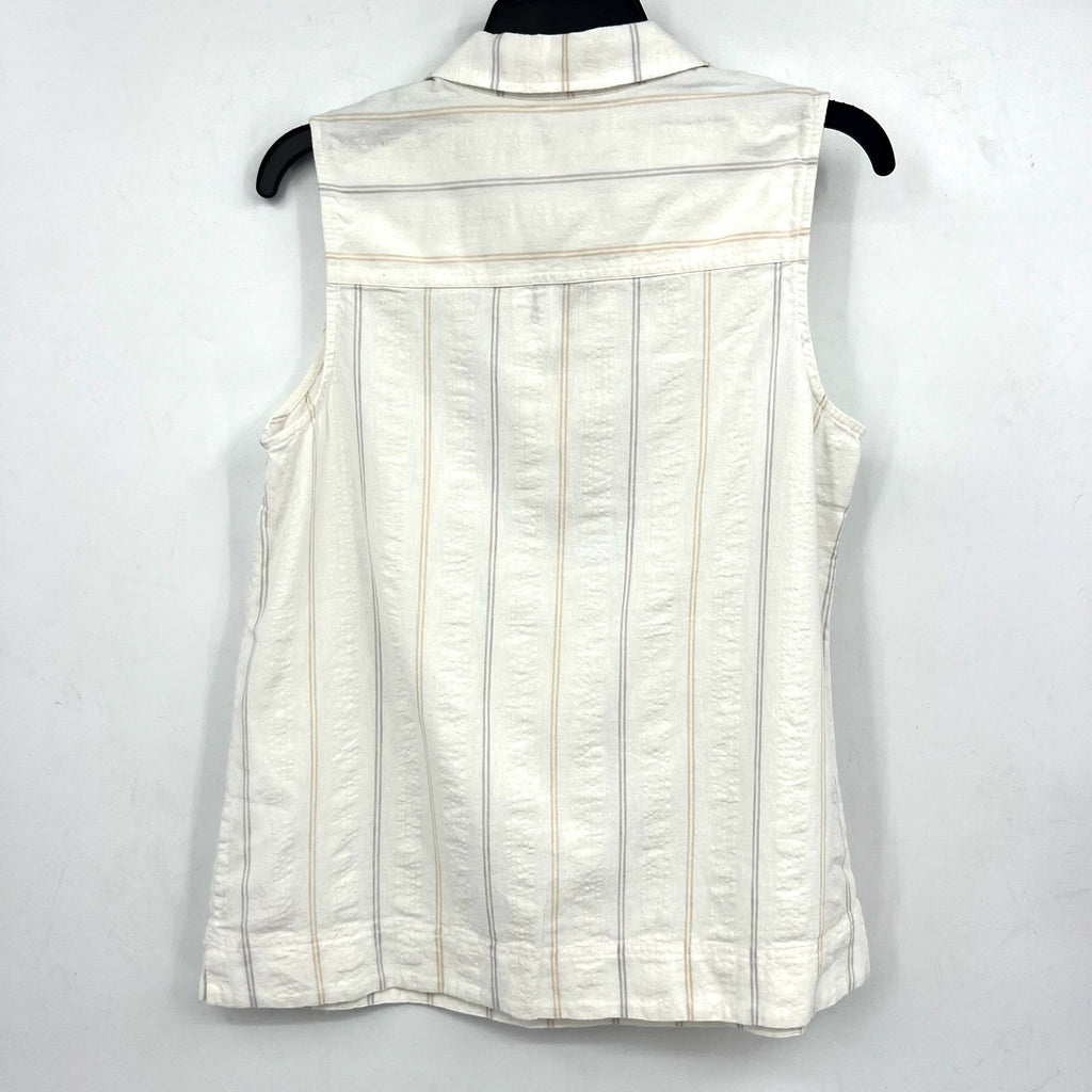 TOMMY BAHAMA Womens Palm View Popover Top Small White Linen-Blend Striped NWT