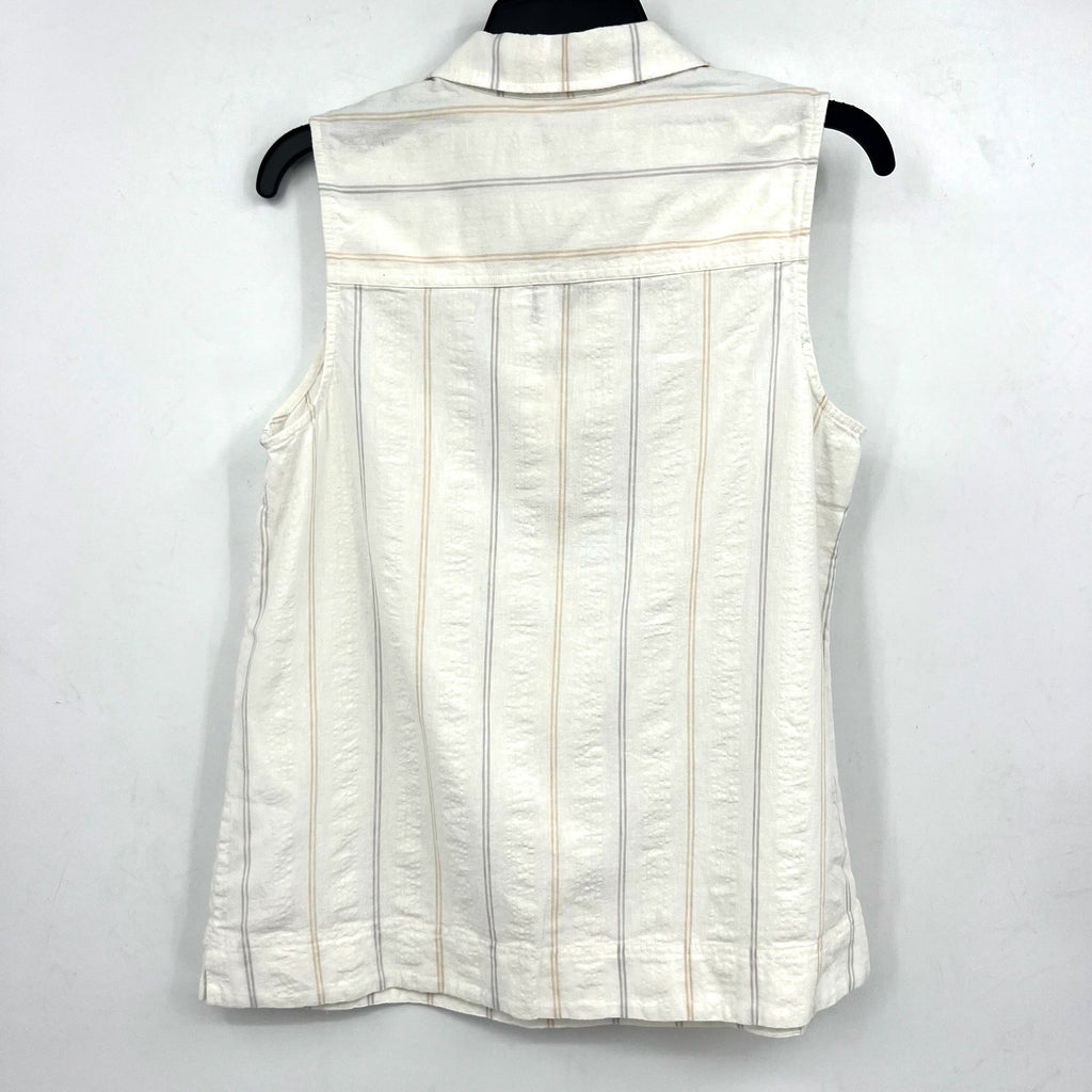 TOMMY BAHAMA Womens Palm View Popover Top Small White Linen-Blend Striped NWT