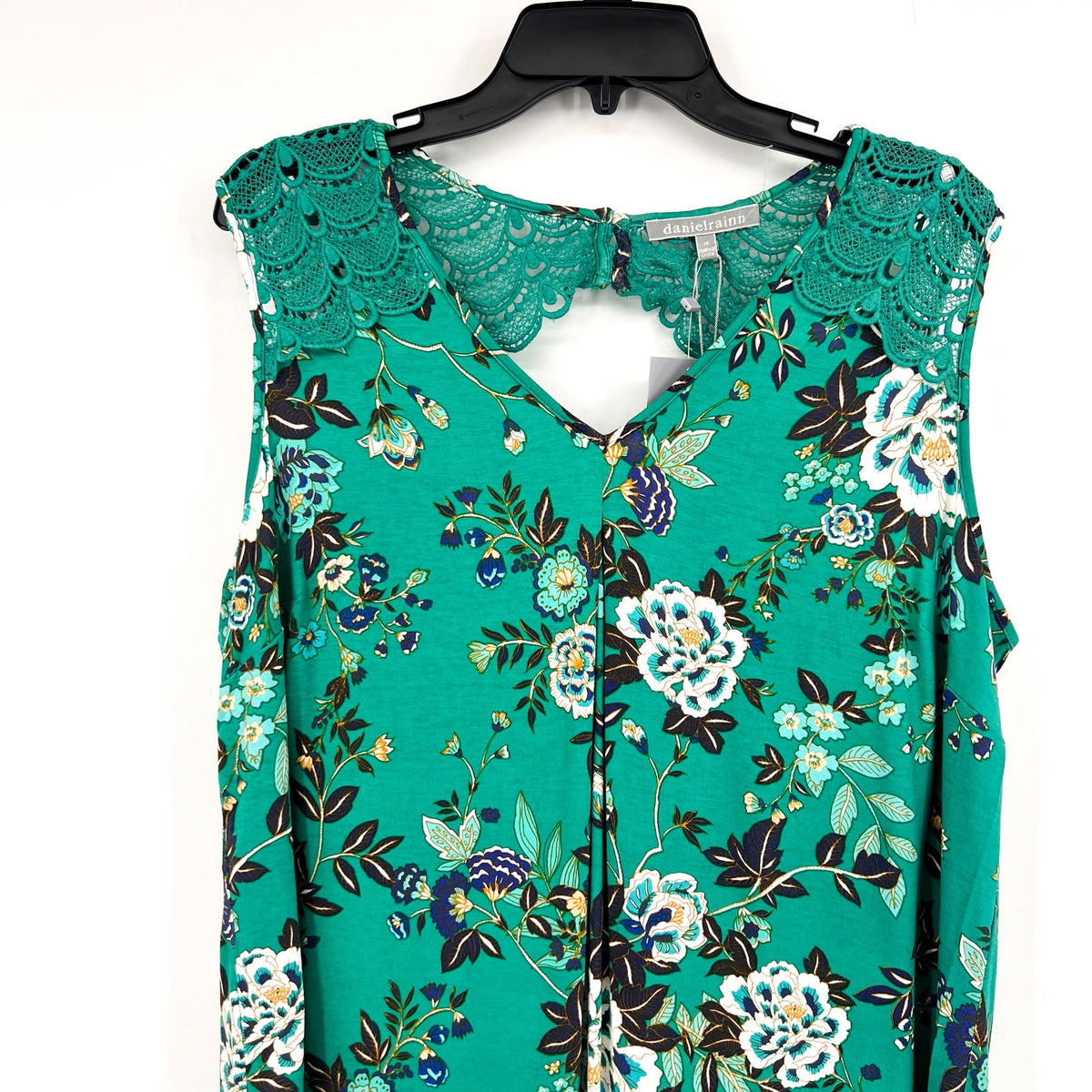 DANIEL RAINN Women's Sleeveless Crochet Lace Top 3X Tropical Green Floral NWT