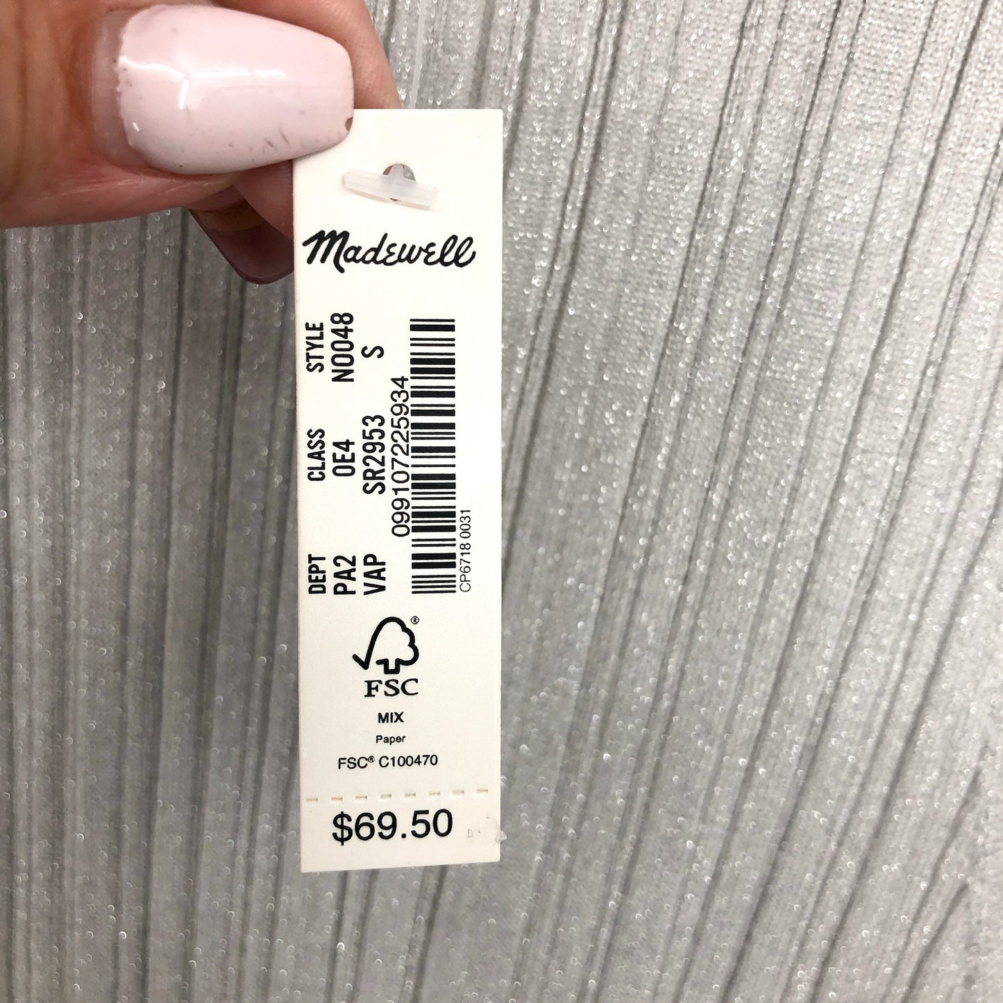 MADEWELL Signature Shimmer Cutaway Sweater Tank Small Silver Vapor Knit NWT