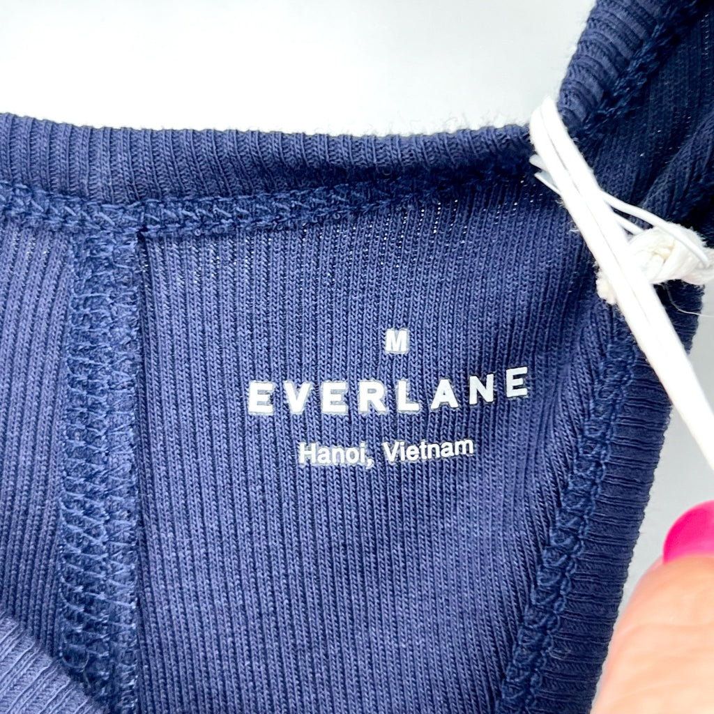 EVERLANE Women's The Luxe Rib Racerback Tank Medium Navy Blue Supima Cotton NWT