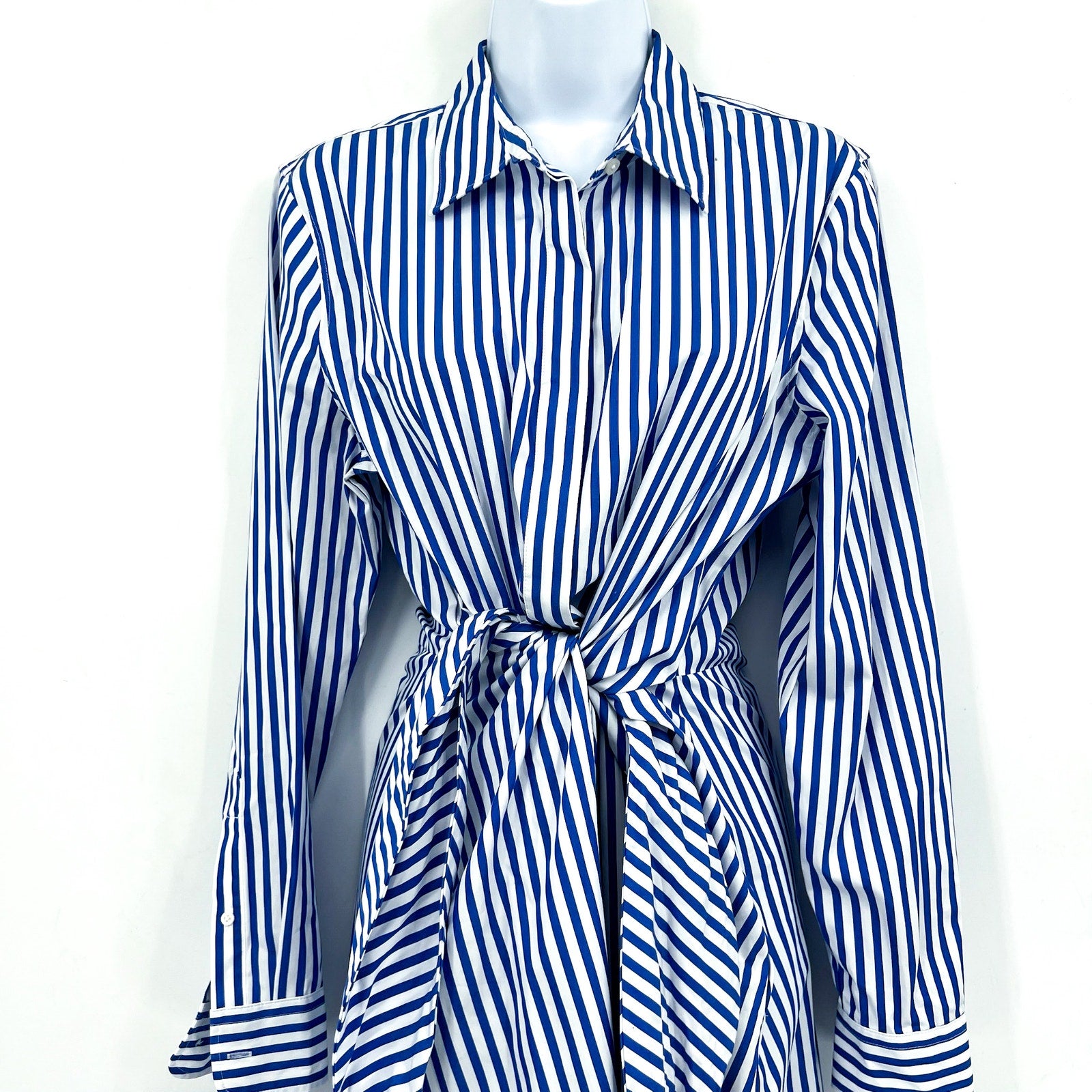 LAUREN RALPH LAUREN Kahwell Shirt Dress Size 10 Blue White Stripe Tie Waist NWT