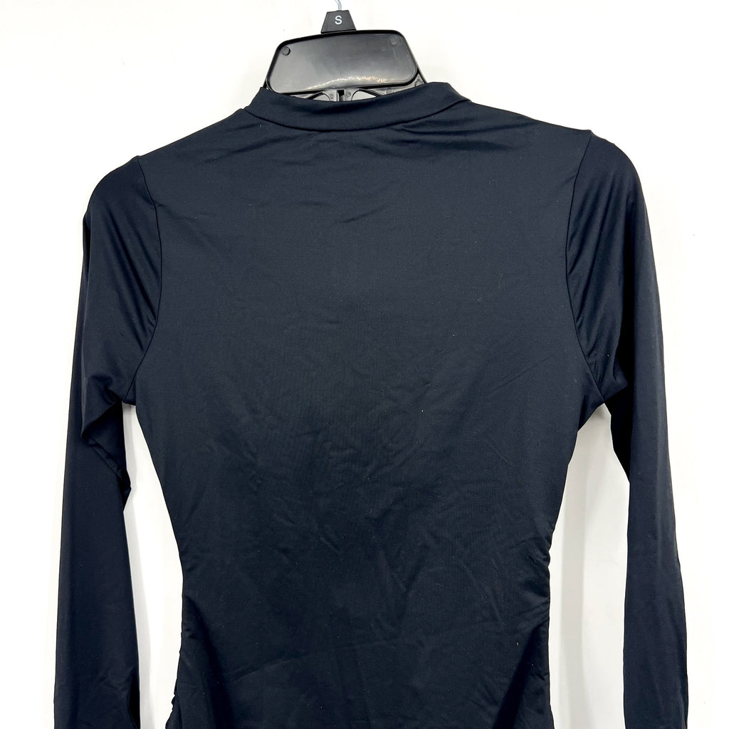 LA BLANCA Women's Zip-Front Paddlesuit Swimsuit XS Black Shirred Long Sleeve NWT