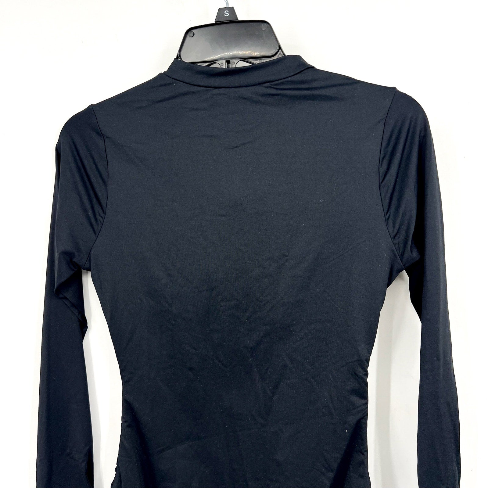LA BLANCA Women's Zip-Front Paddlesuit Swimsuit XS Black Shirred Long Sleeve NWT