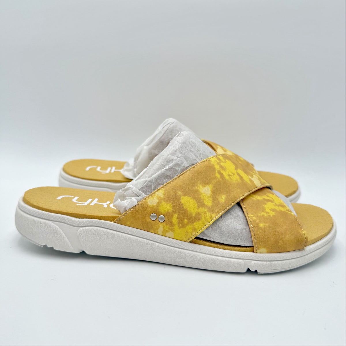 Ryka Womens Malin Slide Sandals Size 9 M EU 39 Yellow Print Comfort NIB