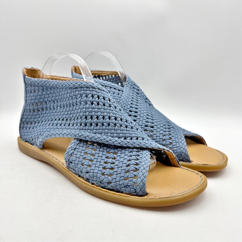 Born Womens Iwa Mac Cross-Front Sandals US 11 M EU 41.5 Blue Fabric NWOB