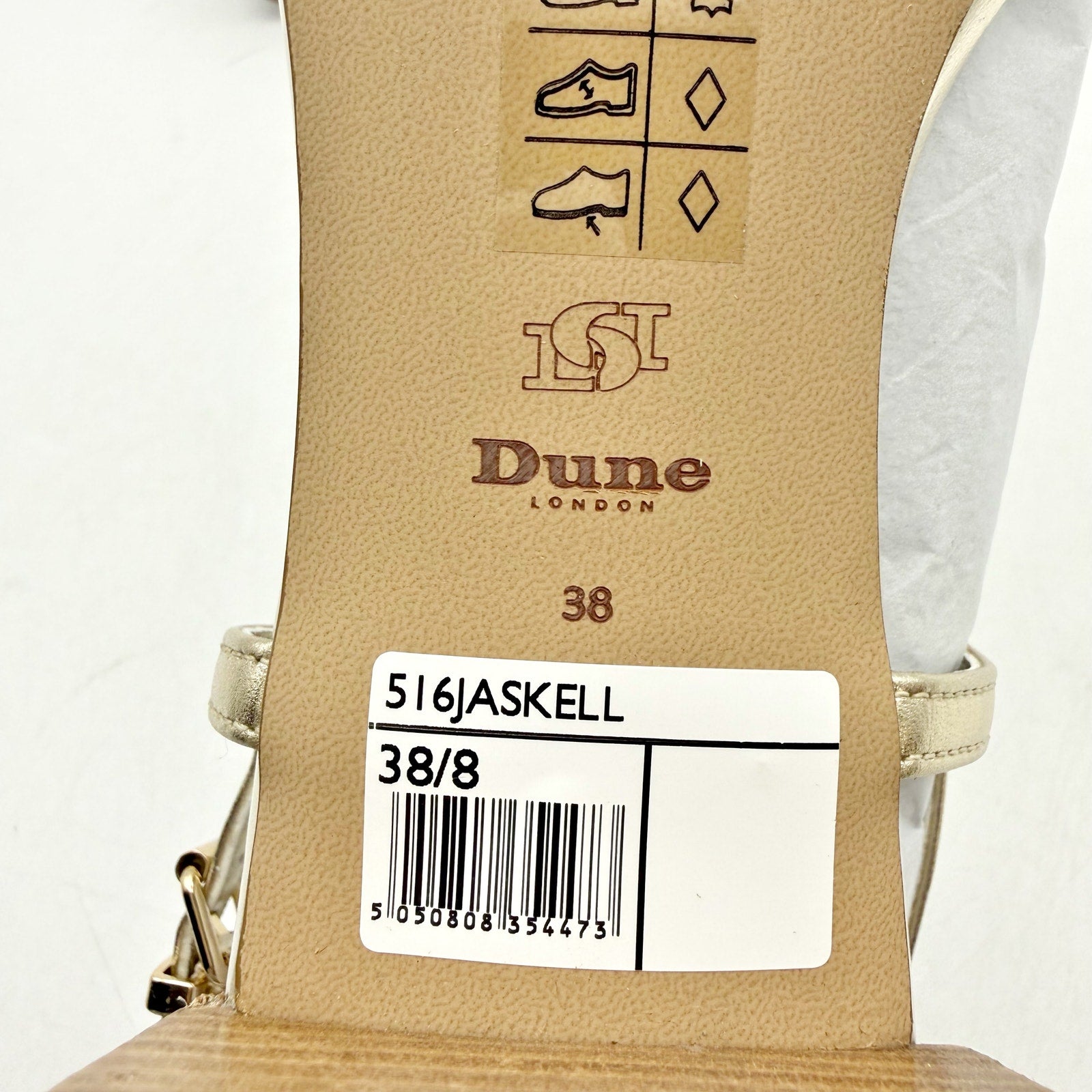 Dune London Womens Jaskell Heeled Sandals EU 38 US 8 Gold Leather NIB