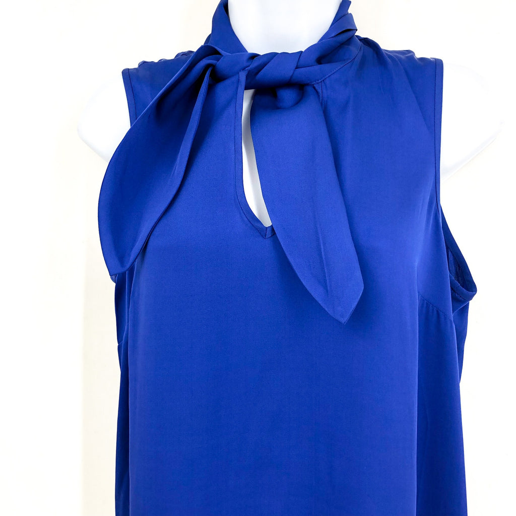 TRINA TURK Women's Mayra Top Medium Bengal Blue Silk Sleeveless Scarf Detail NWT